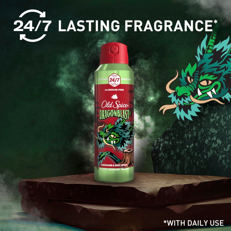 Old Spice Aluminum Free Body Spray for Men, 24/7 Odor Protection, 24/7 Lasting Fragnance & Freshness, Cologne Quality Scent, Dragonblast with Warm Woodsy Scent, 5.1 oz (Pack of 3) - Image 4