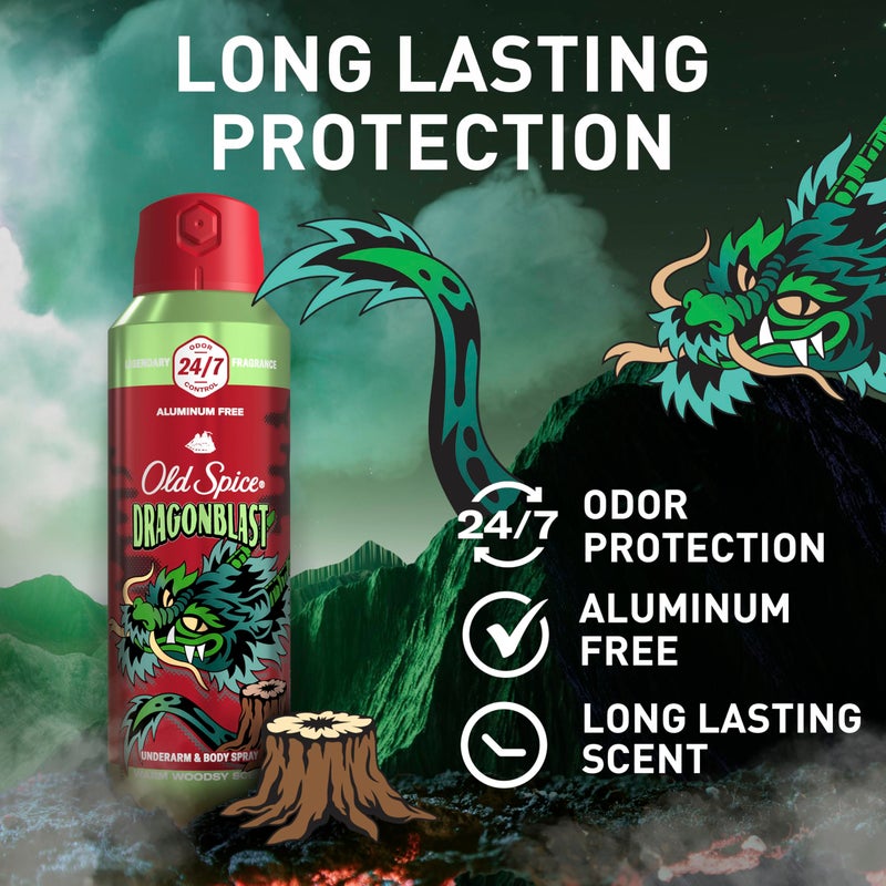 Old Spice Aluminum Free Body Spray for Men, 24/7 Odor Protection, 24/7 Lasting Fragnance & Freshness, Cologne Quality Scent, Dragonblast with Warm Woodsy Scent, 5.1 oz (Pack of 3) - Image 2