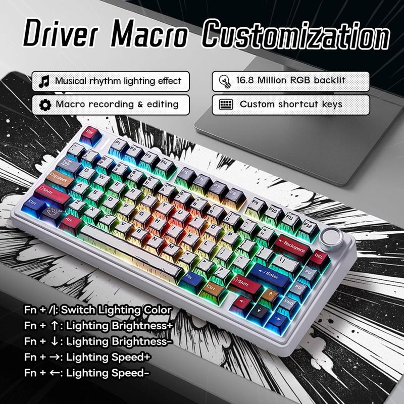 Aula F75 Pro Wireless Gaming Keyboard 75 Gasket Mount Hot-Swappable Mechanical Keyboard with Rotary Knob RGB Backlit Sound-Dampened Reaper Switches Side-Printed PBT Keycaps Bluetooth 5.0/ 2.4GHz/ USB-C Connectivity Gradient Design - Image 4