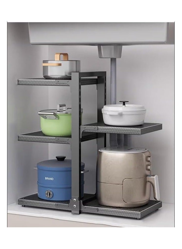 بلومنغ تايم رف منظم متعدد الطبقات لأواني المطبخ، حامل تخزين أواني الطهي قابل للتوسيع مع أرفف قابلة للتعديل، أسود - Image 4