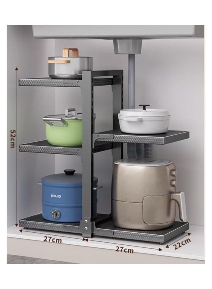 بلومنغ تايم رف منظم متعدد الطبقات لأواني المطبخ، حامل تخزين أواني الطهي قابل للتوسيع مع أرفف قابلة للتعديل، أسود - Image 2