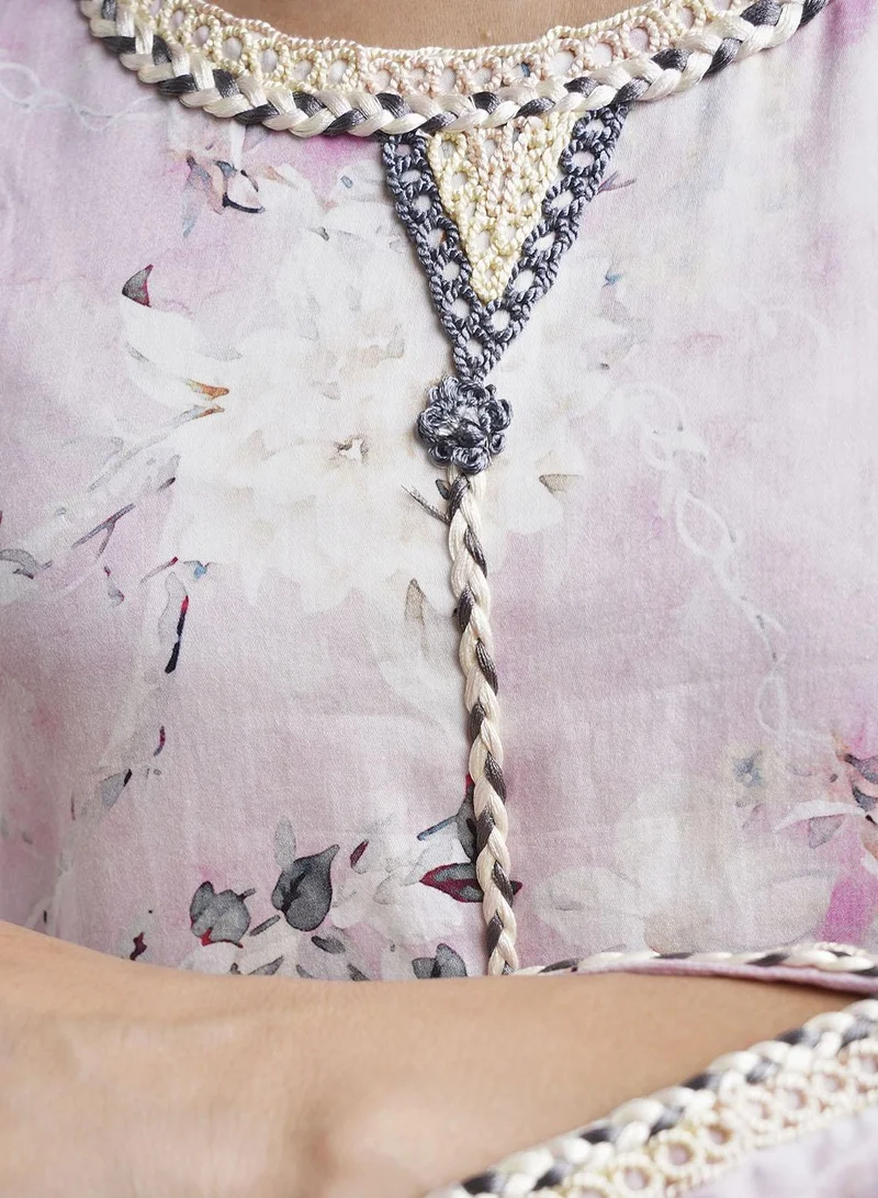 KASHKHA  Cotton Babypink Floral Print Jalabiya (VDP129A) for Women | Best Price UAE
