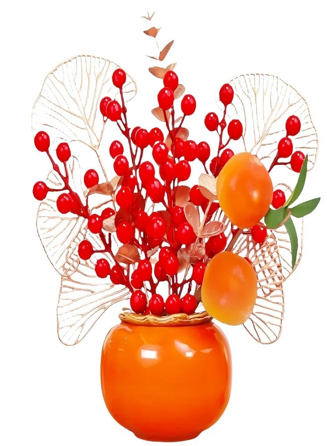 Aiouclay Chinese New Year Artificial Plant,Fake Red Berries Ornament, Chinese Feng Shui Tree for Bringing Wealth Luck Success.New Year Table Centerpiece for Spring Festival Housewarming (Orange Red) - Image 1