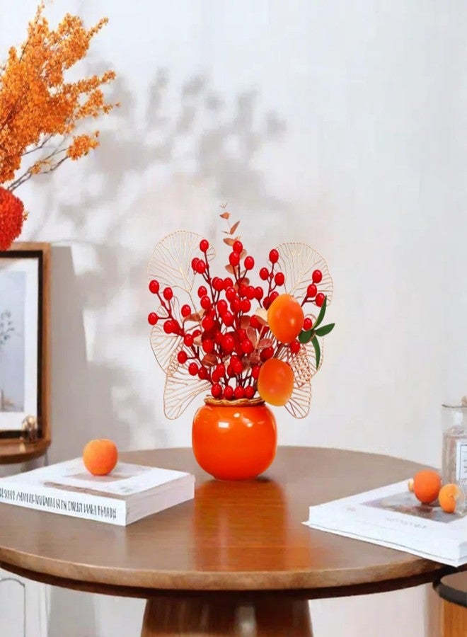 Aiouclay Chinese New Year Artificial Plant,Fake Red Berries Ornament, Chinese Feng Shui Tree for Bringing Wealth Luck Success.New Year Table Centerpiece for Spring Festival Housewarming (Orange Red) - Image 4