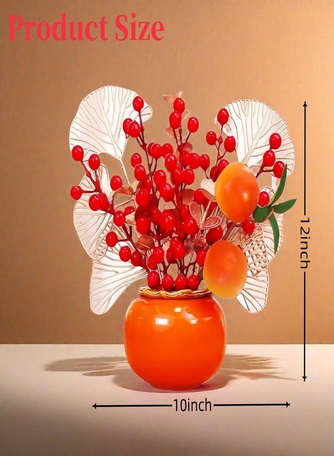 Aiouclay Chinese New Year Artificial Plant,Fake Red Berries Ornament, Chinese Feng Shui Tree for Bringing Wealth Luck Success.New Year Table Centerpiece for Spring Festival Housewarming (Orange Red) - Image 3