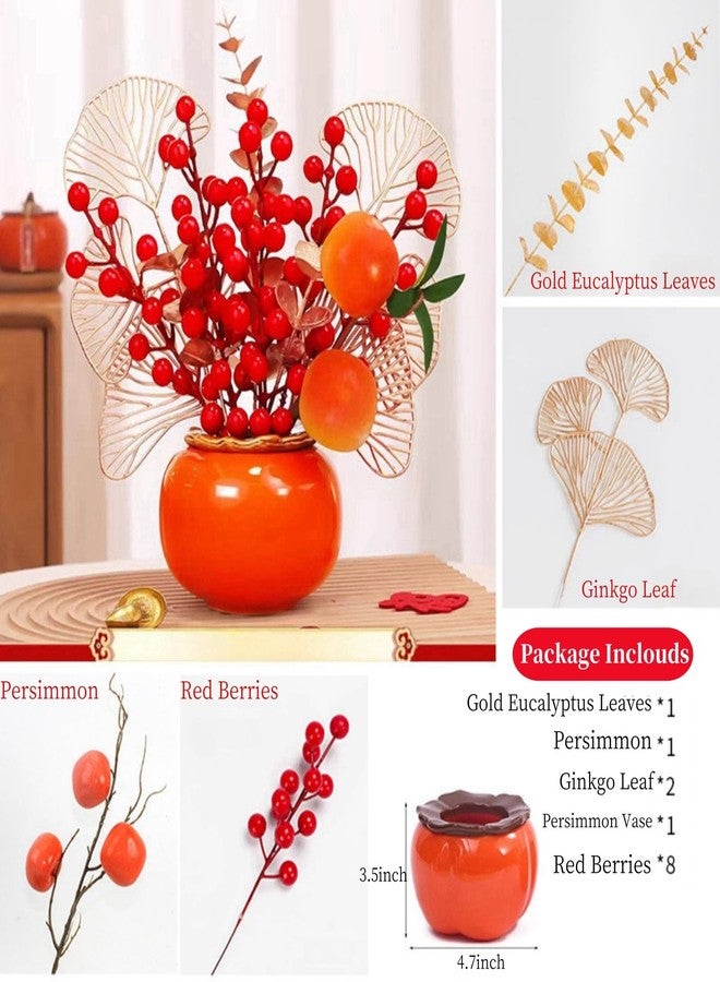 Aiouclay Chinese New Year Artificial Plant,Fake Red Berries Ornament, Chinese Feng Shui Tree for Bringing Wealth Luck Success.New Year Table Centerpiece for Spring Festival Housewarming (Orange Red) - Image 2