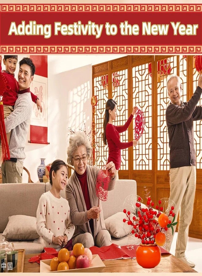 Aiouclay Chinese New Year Artificial Plant,Fake Red Berries Ornament, Chinese Feng Shui Tree for Bringing Wealth Luck Success.New Year Table Centerpiece for Spring Festival Housewarming (Orange Red) - Image 5