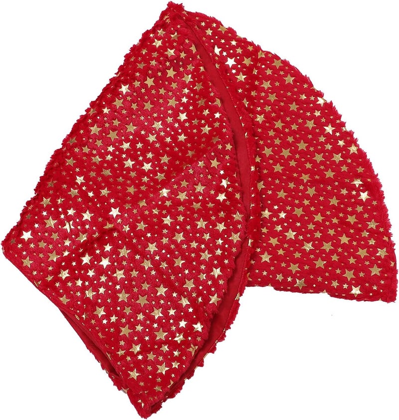 Ciieeo Christmas Tree Skirt Plush Decorative Xmas Tree Carpet Apron with Five-Star Print 90cm Red Holiday Base Cover and Festival Ornament - Image 1
