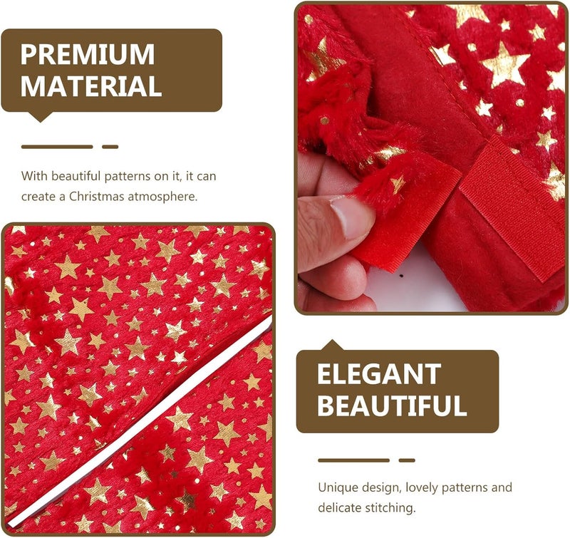 Ciieeo Christmas Tree Skirt Plush Decorative Xmas Tree Carpet Apron with Five-Star Print 90cm Red Holiday Base Cover and Festival Ornament - Image 3