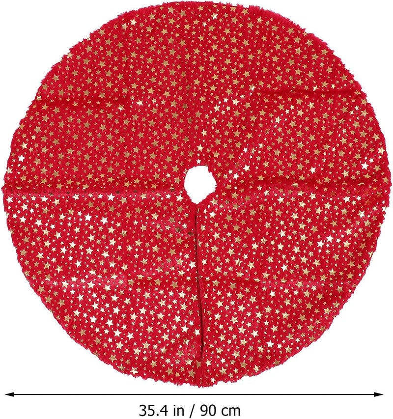Ciieeo Christmas Tree Skirt Plush Decorative Xmas Tree Carpet Apron with Five-Star Print 90cm Red Holiday Base Cover and Festival Ornament - Image 2