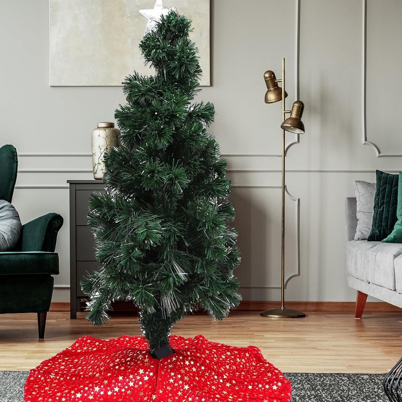 Ciieeo Christmas Tree Skirt Plush Decorative Xmas Tree Carpet Apron with Five-Star Print 90cm Red Holiday Base Cover and Festival Ornament - Image 5