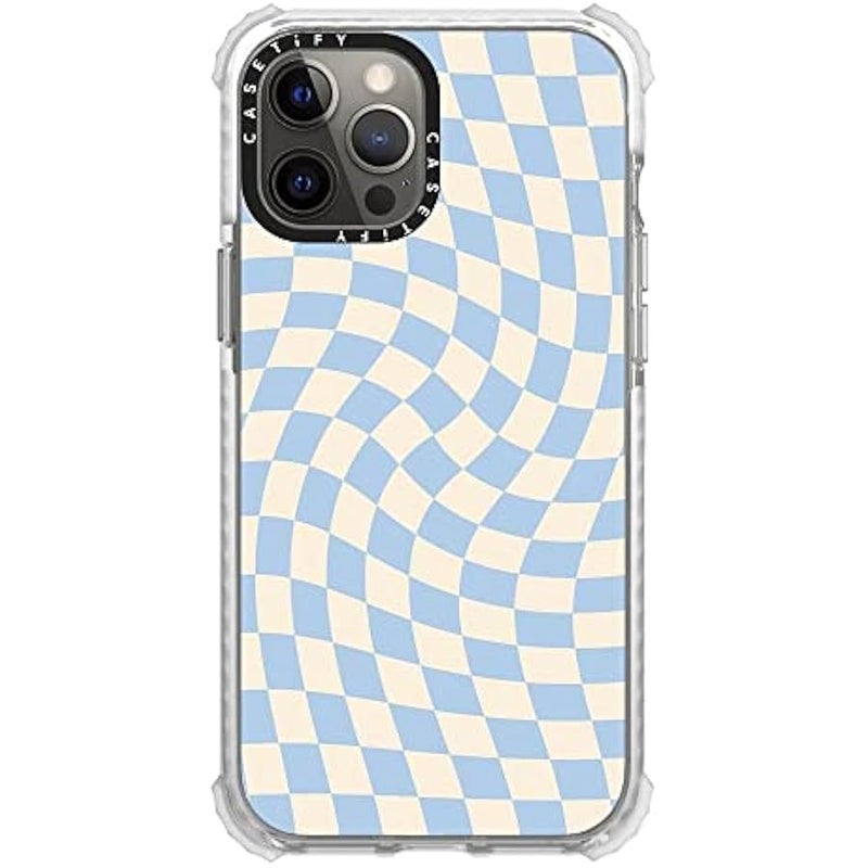 Casetify Ultra Impact iPhone 12 Pro Max Case 【9.8ft Drop Protection】 - Check II - Baby Blue Twist - Clear - Image 4