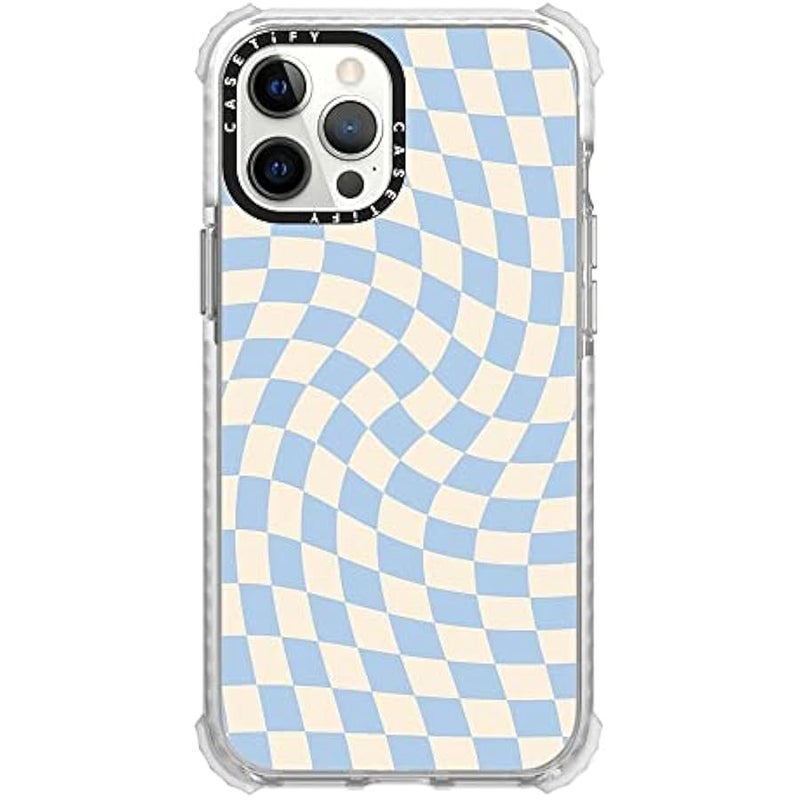 Casetify Ultra Impact iPhone 12 Pro Max Case 【9.8ft Drop Protection】 - Check II - Baby Blue Twist - Clear - Image 1