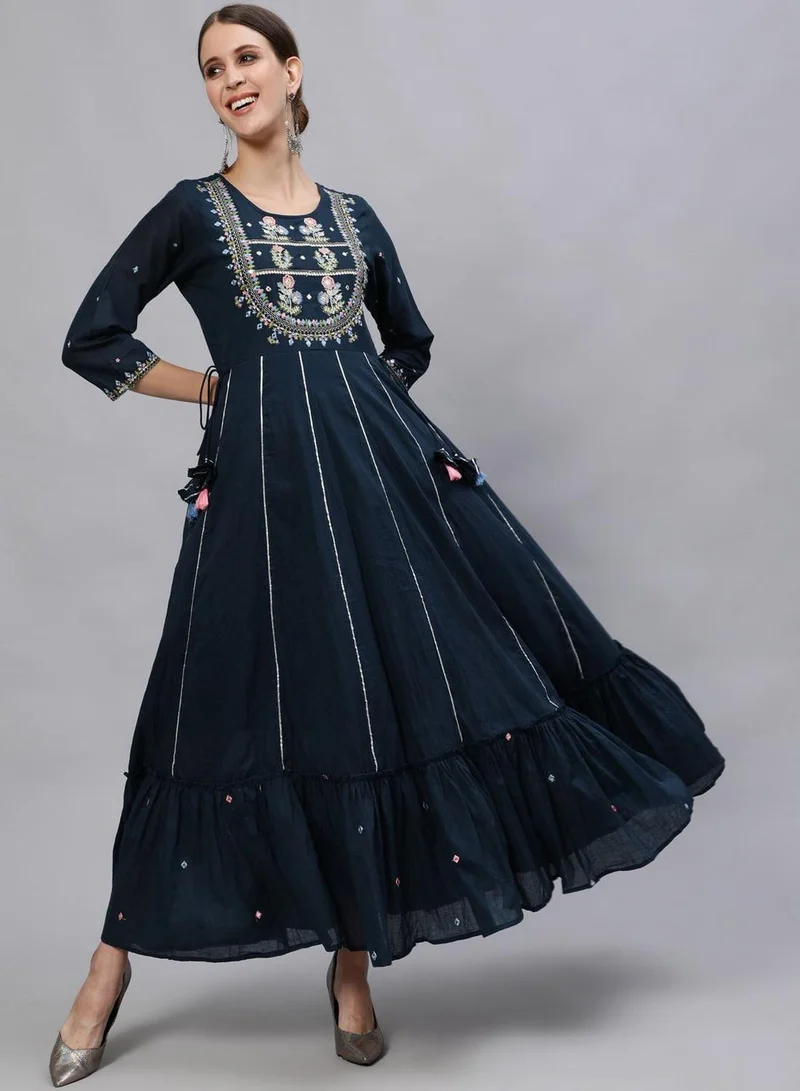 ISHIN  Deep Navy Blue Cotton Kurta for Women | Best Price UAE