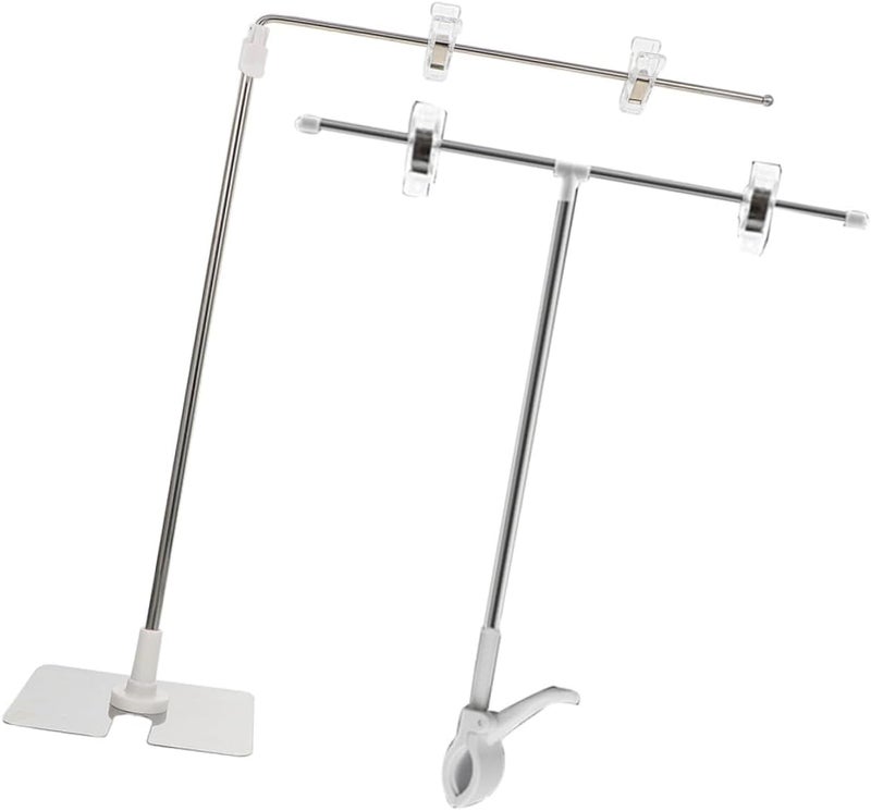 ABOOFAN Adjustable Stainless Steel Poster Stand Set 2pcs with T-clamp and L-shaped Tabletop Holder White for Wedding Signs Advertising Display - Image 1