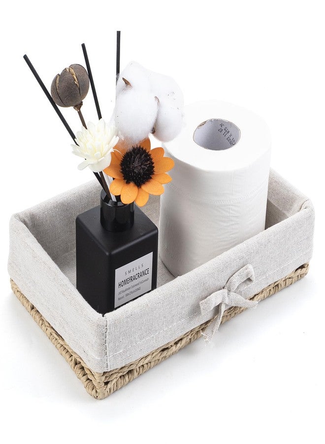 Debecty Bathroom Tray Wicker Toilet Paper Basket Toilet Tank Trays for Countertop Storage Behind Bathroom Tray Organizer Toilet Tank Top Basket Suitable for Any Home Décor Style (9.8x5.9x2.36 in, Beige) - Image 1