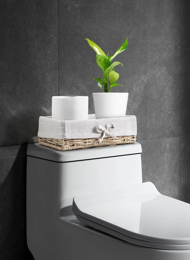 Debecty Bathroom Tray Wicker Toilet Paper Basket Toilet Tank Trays for Countertop Storage Behind Bathroom Tray Organizer Toilet Tank Top Basket Suitable for Any Home Décor Style (9.8x5.9x2.36 in, Beige) - Image 2