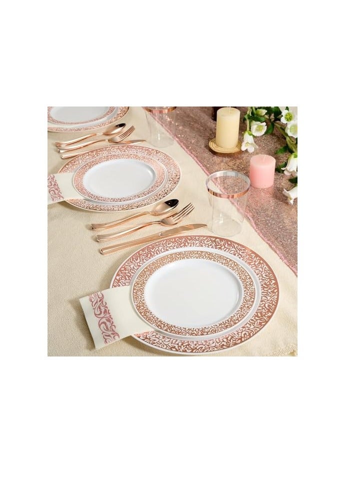 تراسل مستلزمات الحفلات أدوات مائدة للحفلات طقم أدوات مائدة بلاستيكية للحفلات يمكن التخلص منها، مستلزمات الحفلات صحن وملعقة وكوب وأدوات مائدة - 25 ضيفًا - Image 4