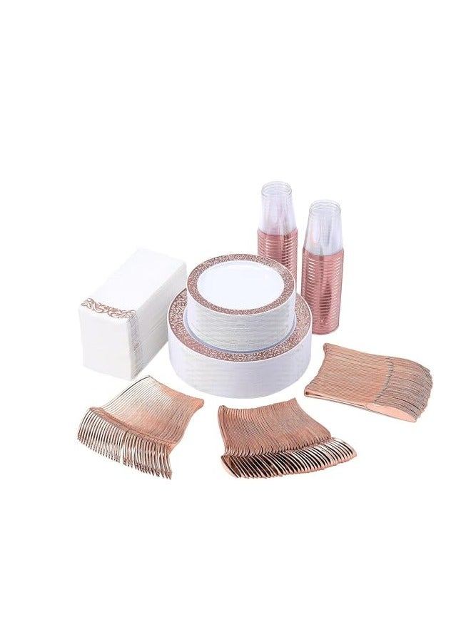 تراسل مستلزمات الحفلات أدوات مائدة للحفلات طقم أدوات مائدة بلاستيكية للحفلات يمكن التخلص منها، مستلزمات الحفلات صحن وملعقة وكوب وأدوات مائدة - 25 ضيفًا - Image 1