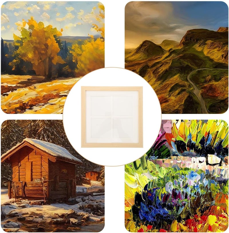 Oil Painting Frame 4-grid Wooden Photo Frame for Wall Hanging and Desktop Display - Image 3