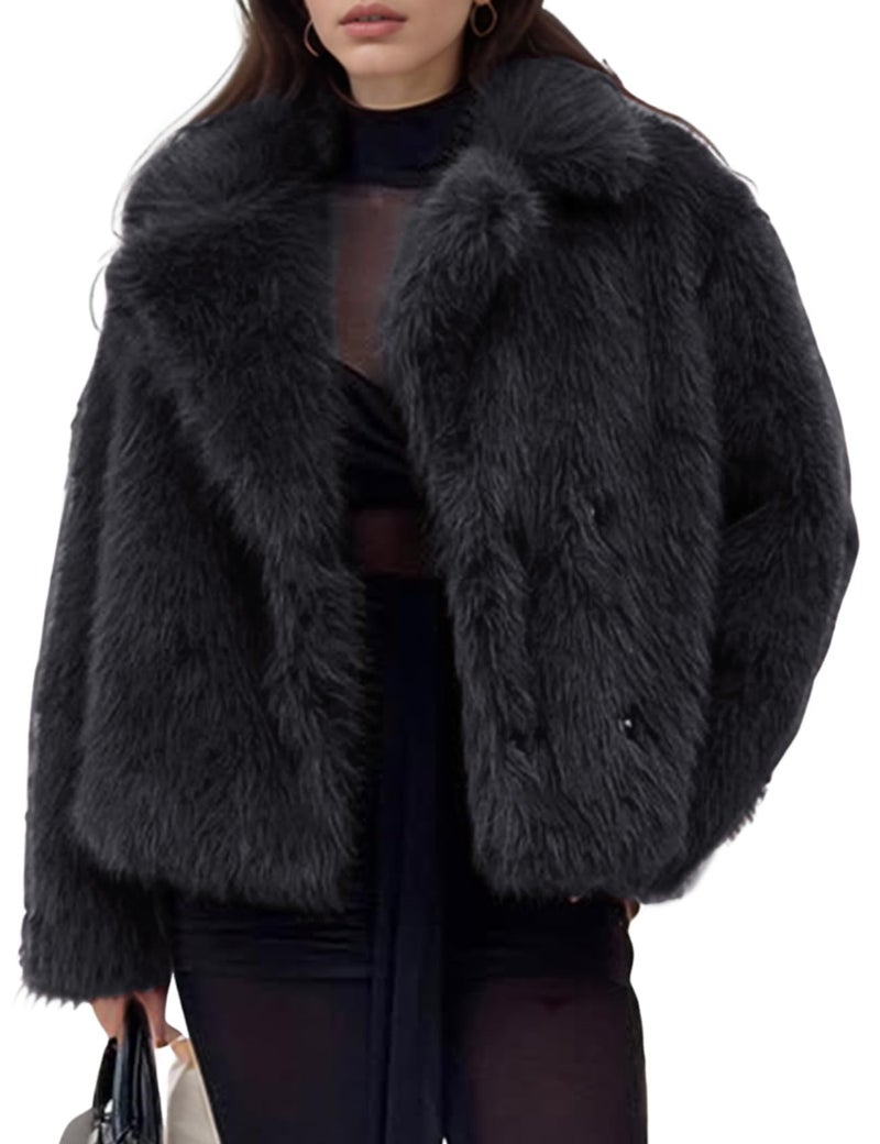 Yimoon Women's Faux Fur Coat Fluffy Faux Fur Jacket Winter Furry Open Front Lapel Shaggy Parka Coats Outerwear(Fig-L) - Image 1