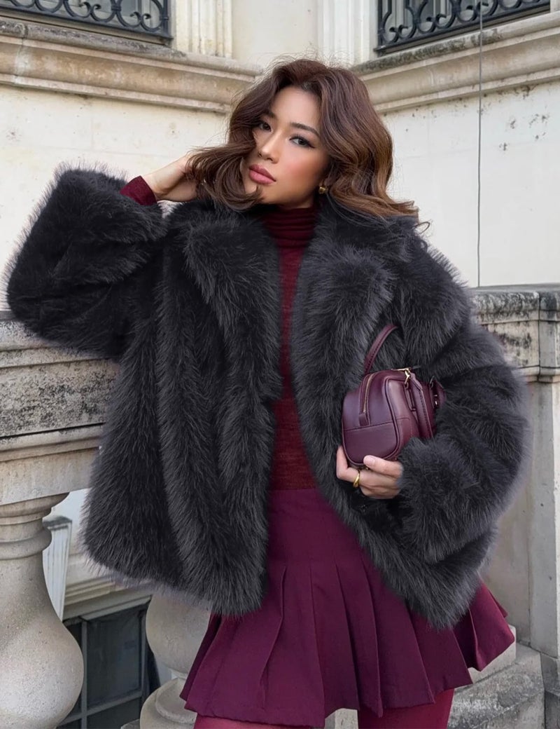 Yimoon Women's Faux Fur Coat Fluffy Faux Fur Jacket Winter Furry Open Front Lapel Shaggy Parka Coats Outerwear(Fig-L) - Image 2