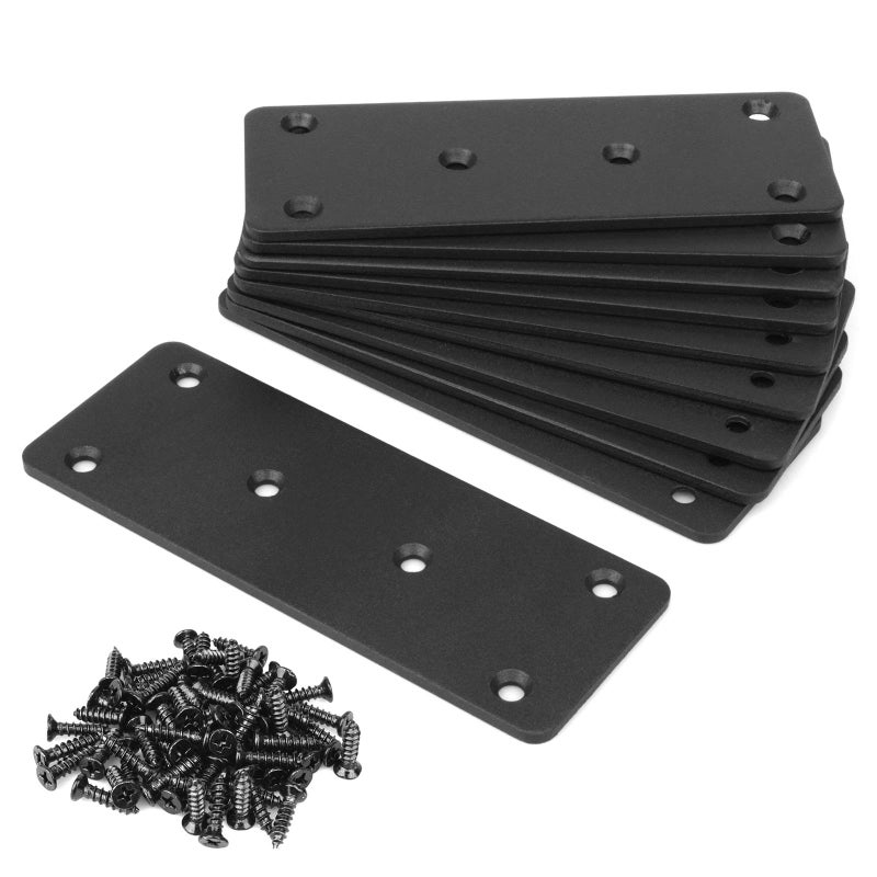 MOUNTAIN_ARK 10 Pack Black Flat Mending Plate 5 x 178 Steel Metal Straight Braces Flat Bracket Repair Fixing Joint for Wood Furniture 18 Thick