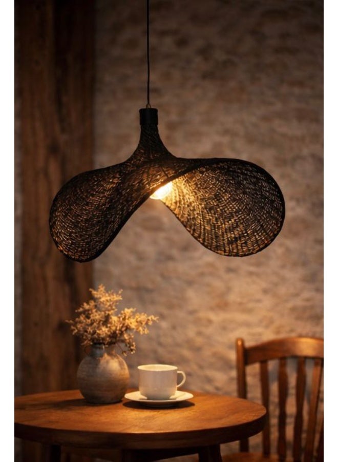 Bohemian rustic ceramic pendant chandelier, forty centimeters diameter, elegant black finish, artistic natural shape, featuring E27 bulb compatibility - Image 4