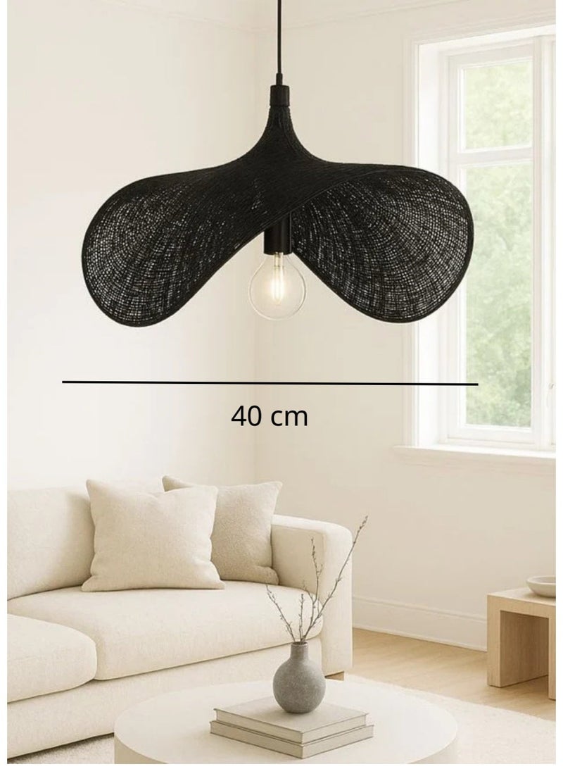 Bohemian rustic ceramic pendant chandelier, forty centimeters diameter, elegant black finish, artistic natural shape, featuring E27 bulb compatibility - Image 1