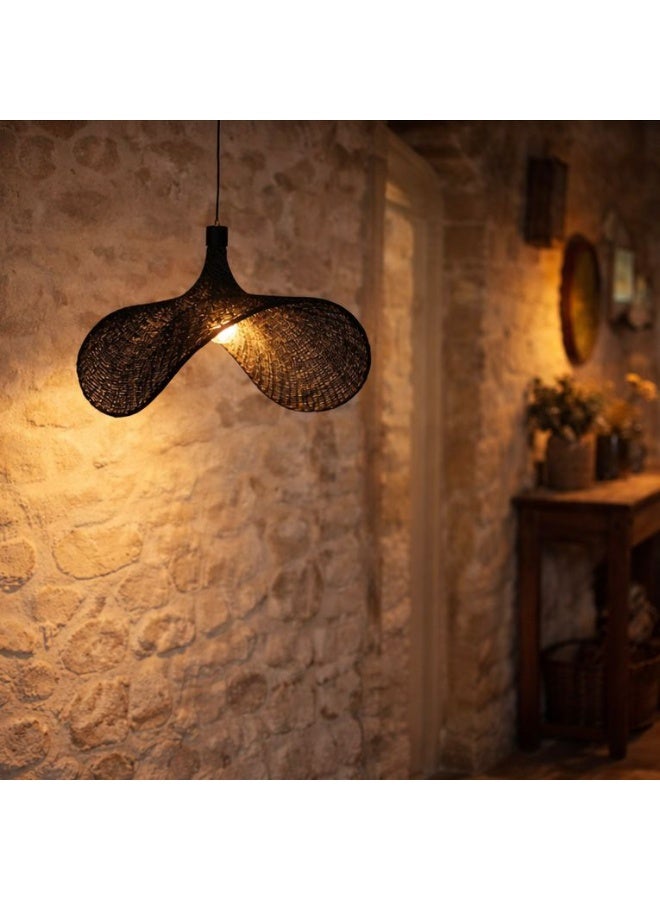 Bohemian rustic ceramic pendant chandelier, forty centimeters diameter, elegant black finish, artistic natural shape, featuring E27 bulb compatibility - Image 3