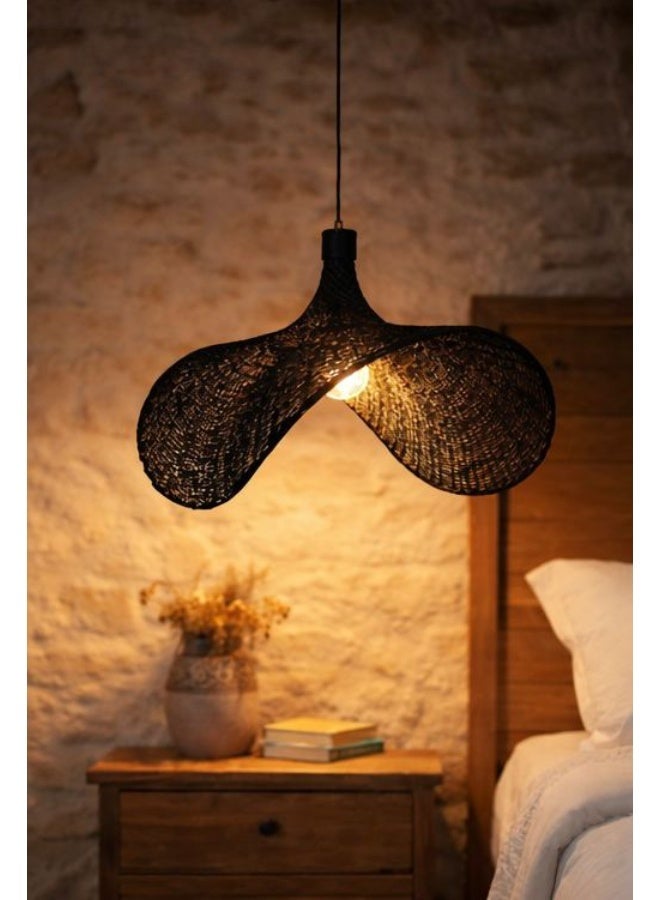 Bohemian rustic ceramic pendant chandelier, forty centimeters diameter, elegant black finish, artistic natural shape, featuring E27 bulb compatibility - Image 2