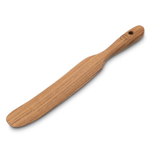 FAAY Handmade Teak Spurtle for Sourdough Starter Wooden Stirring Stick Mixing Tool for Deep Jars NonstickSafe Finished with Coconut Cooking Oil Crafted in Thailand