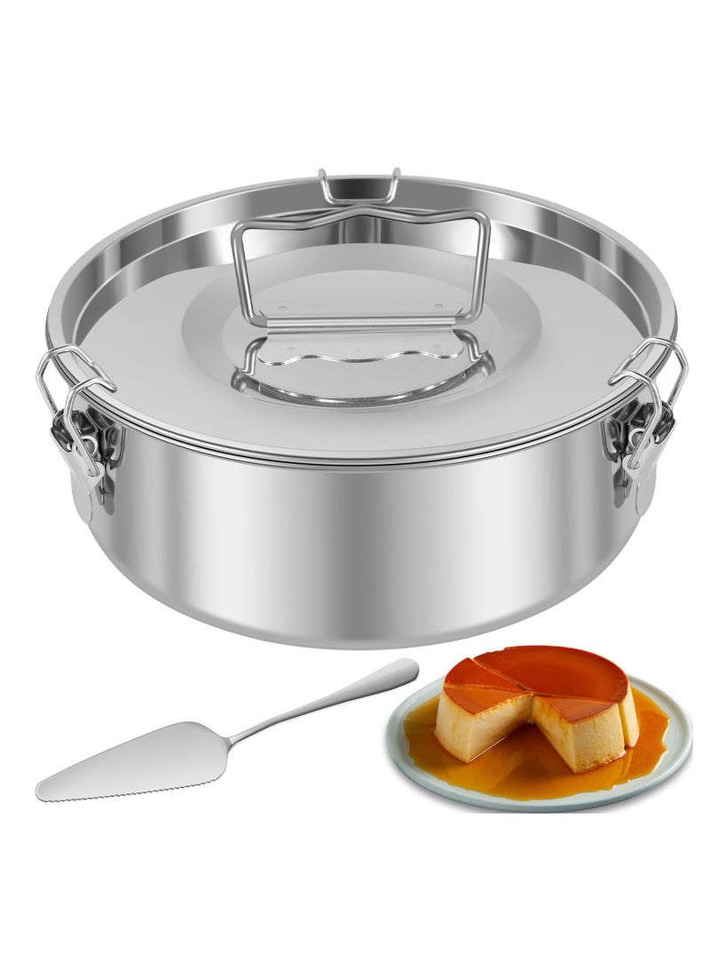 SYOSI Flan Mold, With Lid 7 inch Flan Mold for Fast Pot 6QT to 8QT 304 Stainless Steel Molde Para Flan with Handle 1.5QT Round Flan Molds for Baking Cake Baking Flan Maker for Cake Pudding Cheesecake Crepe - Image 2