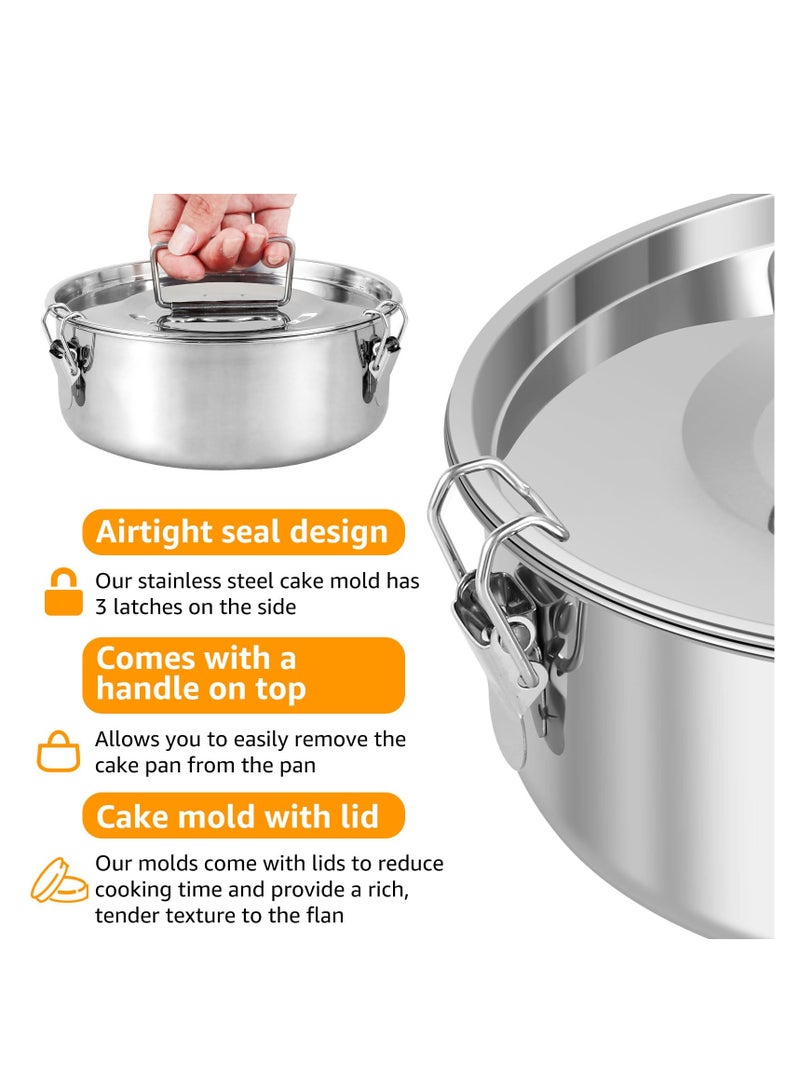 SYOSI Flan Mold, With Lid 7 inch Flan Mold for Fast Pot 6QT to 8QT 304 Stainless Steel Molde Para Flan with Handle 1.5QT Round Flan Molds for Baking Cake Baking Flan Maker for Cake Pudding Cheesecake Crepe - Image 4