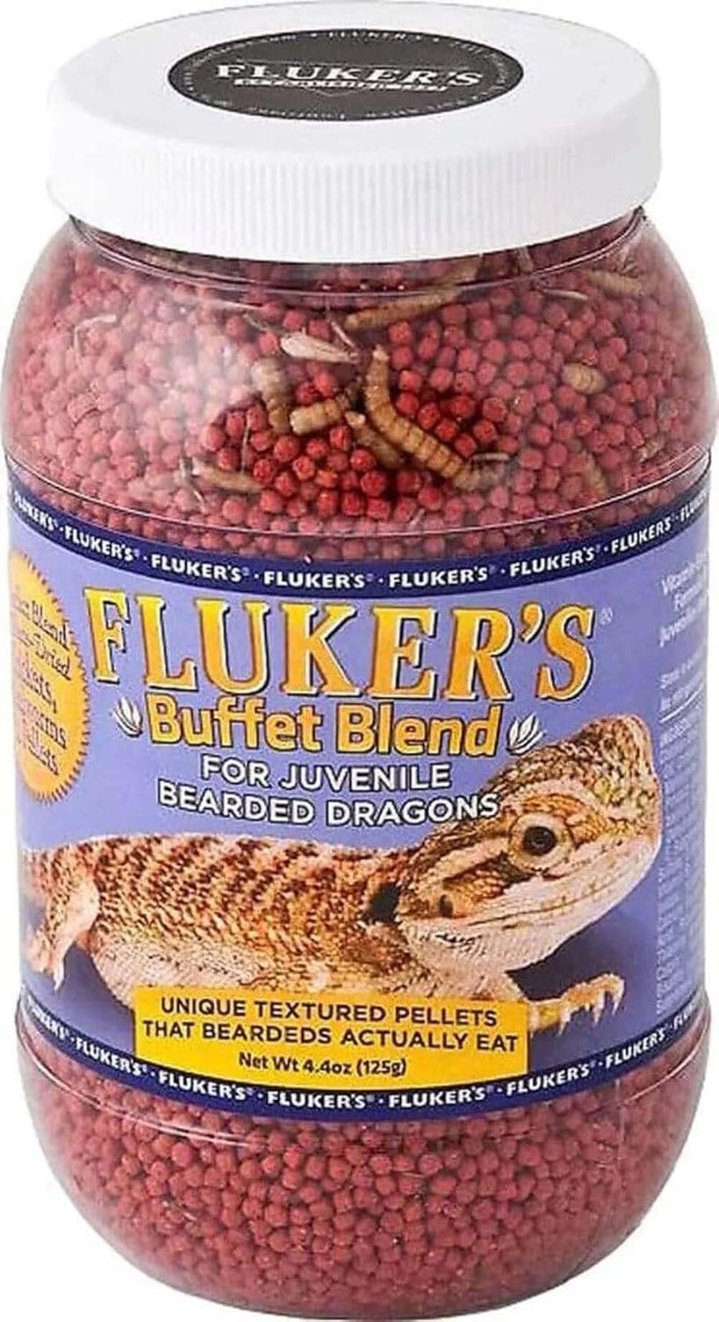 Buffet Blend Juvenile Bearded Dragon Diet, Mealworms, Crickets and Pellets, 9 oz