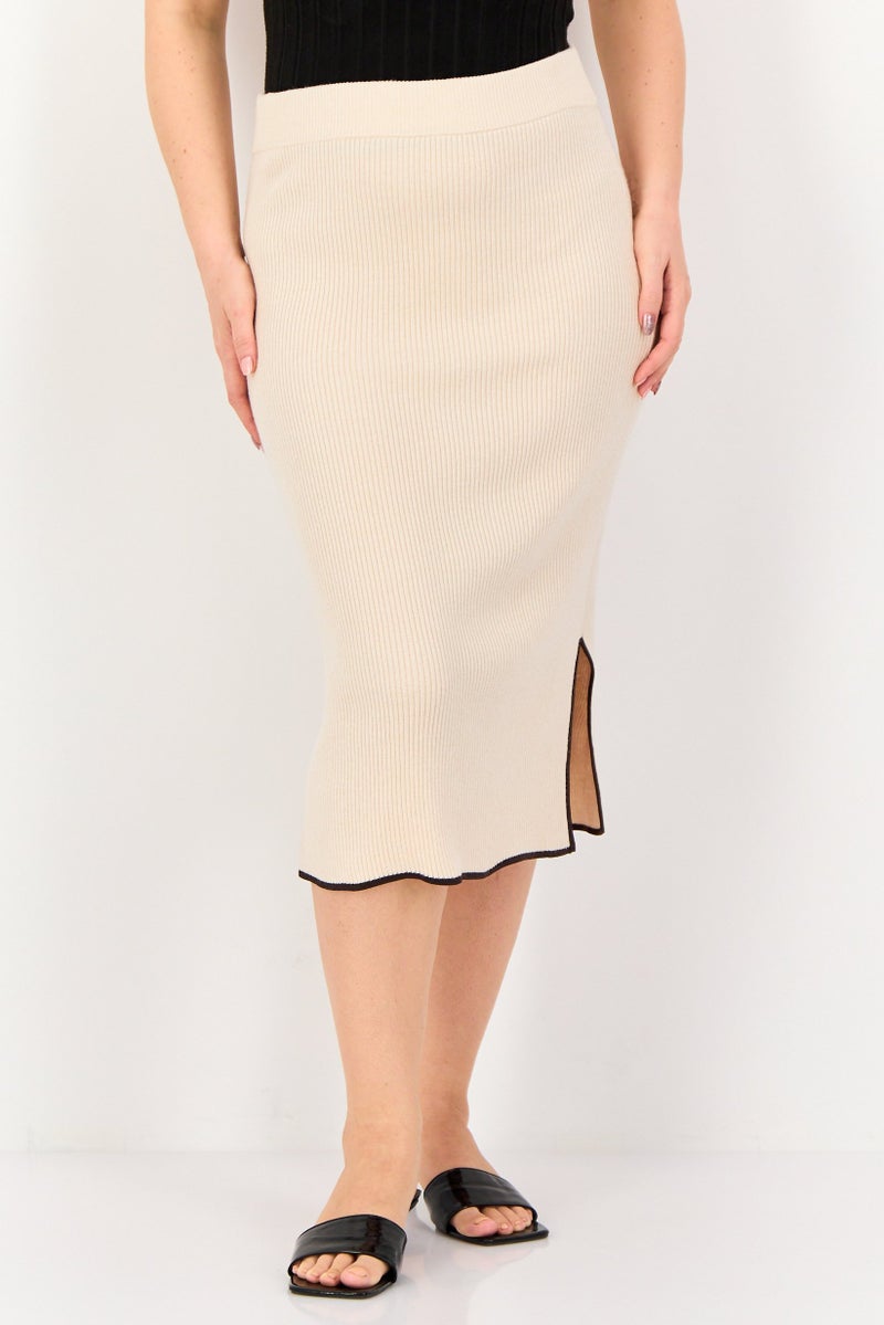 SELECTED Women Textured Midi Skirt, Beige - Image 1