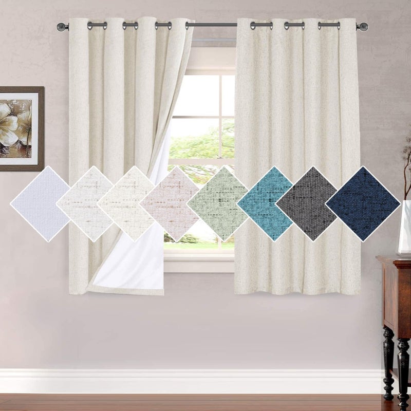 H.VERSAILTEX HVERSAILTEX 100 Blackout Curtains for Bedroom 63 Inches Long Grommet Linen Face Full Light Blocking Curtain Drapes for Living Room Thermal Linen Look Curtains 2 Panels Set 52 W x 63 L Navy - Image 1