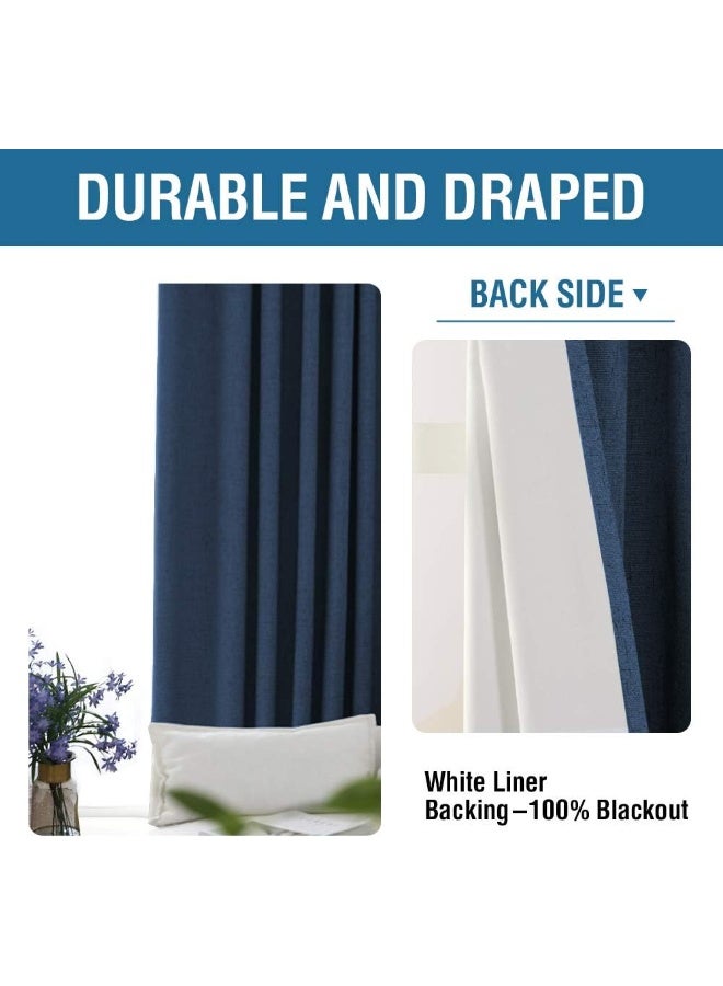 H.VERSAILTEX HVERSAILTEX 100 Blackout Curtains for Bedroom 63 Inches Long Grommet Linen Face Full Light Blocking Curtain Drapes for Living Room Thermal Linen Look Curtains 2 Panels Set 52 W x 63 L Navy - Image 3