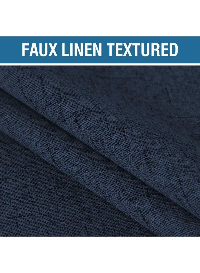 H.VERSAILTEX HVERSAILTEX 100 Blackout Curtains for Bedroom 63 Inches Long Grommet Linen Face Full Light Blocking Curtain Drapes for Living Room Thermal Linen Look Curtains 2 Panels Set 52 W x 63 L Navy - Image 2