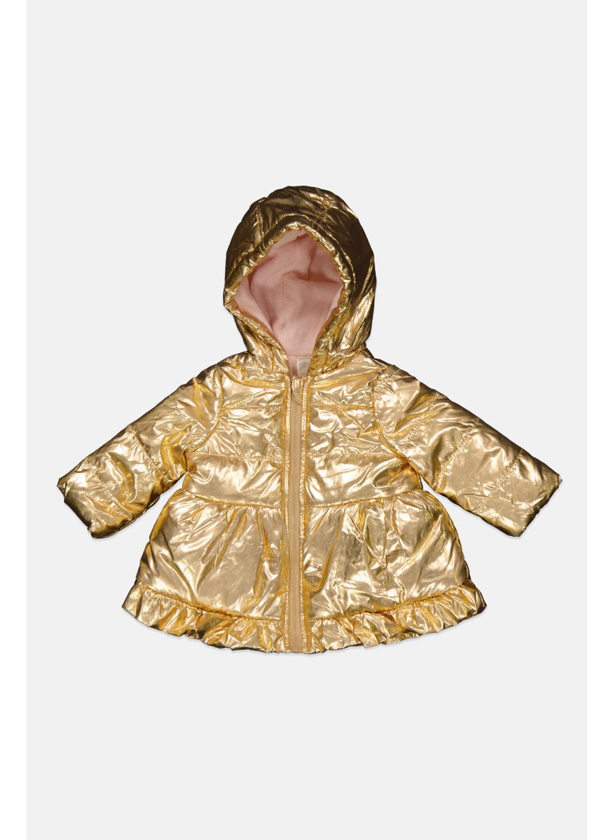 First Impressions Toddlers Girl Long Sleeves Plain Jacket, Gold  - Image 1