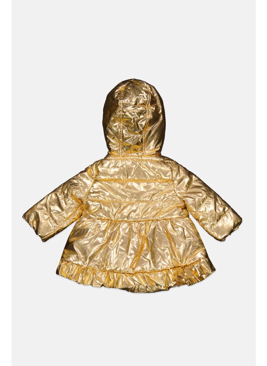 First Impressions Toddlers Girl Long Sleeves Plain Jacket, Gold  - Image 2
