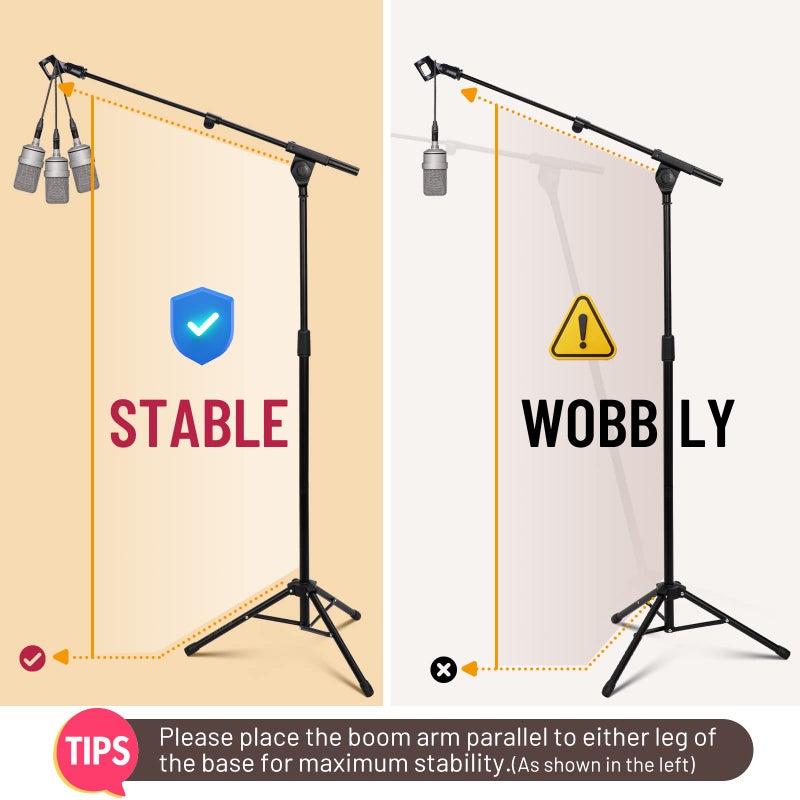 CAHAYA Tripod Microphone Stand Boom Arm Floor Mic Stand with Carrying Bag and 2 Mic Clips for Singing Performance Wedding Stage and Mic Mount CY0239 - Image 4