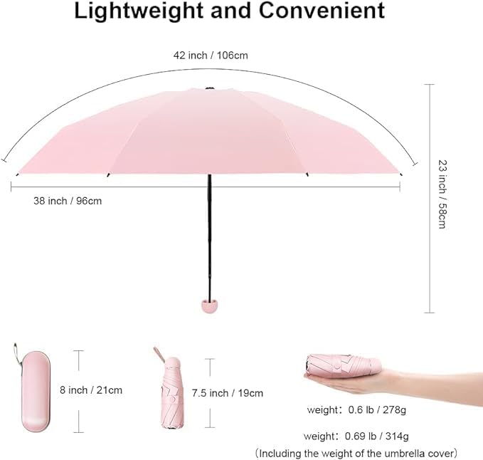 HEMOVIA Umbrella, Mini Folding Windproof & Compact UV Umbrella for Sun Protection Rain Windproof Strong Large 3 Fold for Women Handbags, 3 Fold for Men Women, Stylish & Compact (Pink) - Image 2