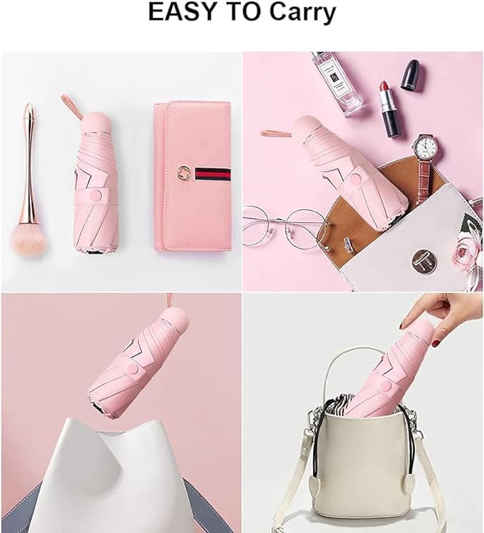 HEMOVIA Umbrella, Mini Folding Windproof & Compact UV Umbrella for Sun Protection Rain Windproof Strong Large 3 Fold for Women Handbags, 3 Fold for Men Women, Stylish & Compact (Pink) - Image 4
