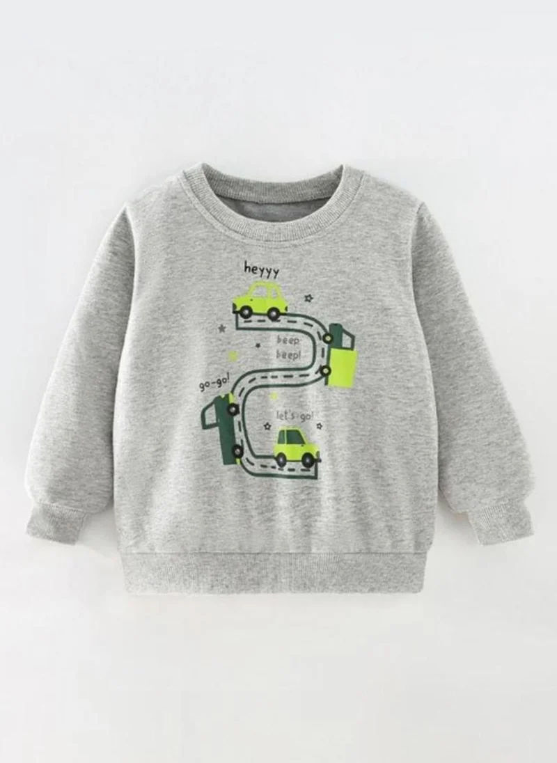 يونيكي Grey Graphic Printed Round Neck T-shirt