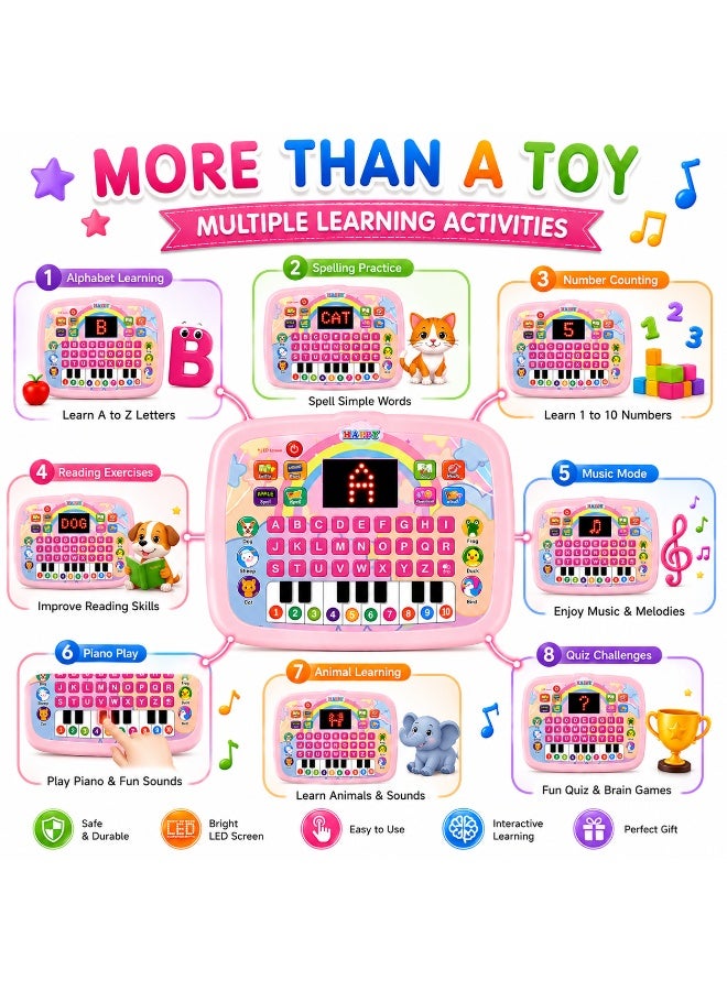 CHEEMAISTIC Kids Educational Learning Tablet Toy for Boys & Girls, Interactive Alphabet & Number Learning Tablet with Piano Keyboard, Music, Spelling, Reading, Animal Recognition, LED Screen Educational Toy - Image 5