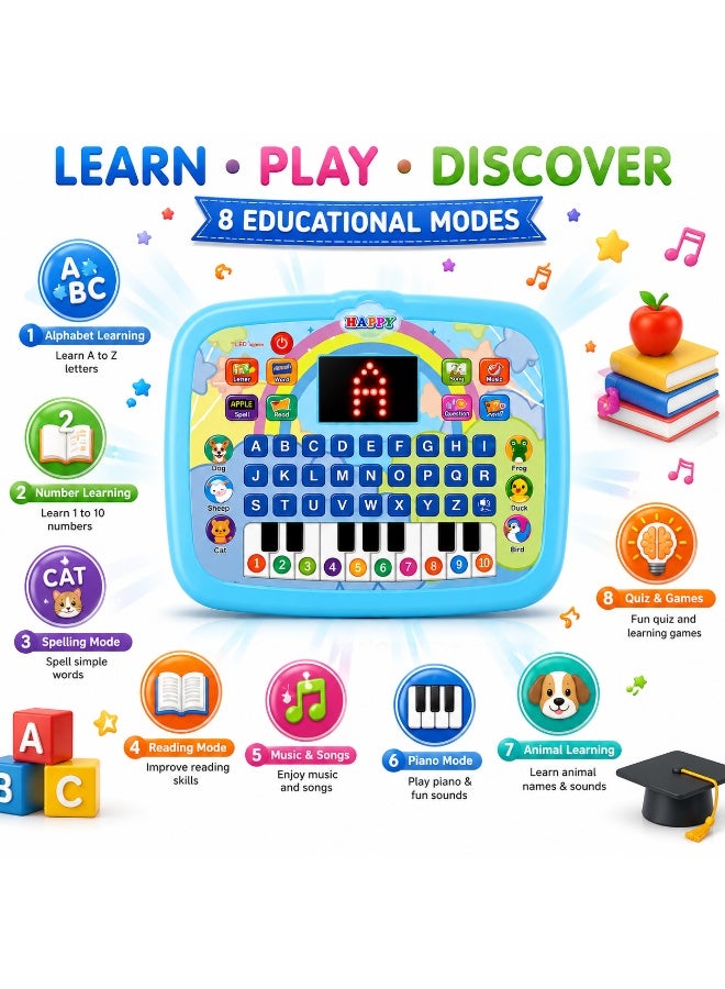 CHEEMAISTIC Kids Educational Learning Tablet Toy for Boys & Girls, Interactive Alphabet & Number Learning Tablet with Piano Keyboard, Music, Spelling, Reading, Animal Recognition, LED Screen Educational Toy - Image 2