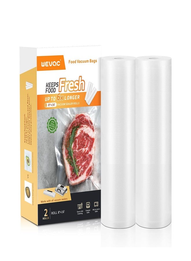 Wevac Vacuum Sealer Bag Rolls, 8"x16' (2 Rolls), Heavy Duty Food Storage for Sous Vide, Freezer, Meal Prep, Keep Food Fresh Longer - Image 1