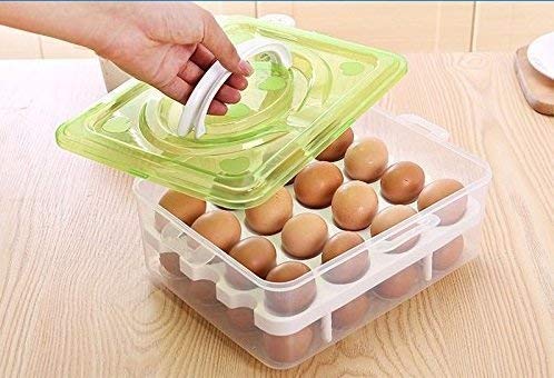 Divik سلة بيض مزدوجة الطبقة 32 بيضة من ديفيك للتخزين الداخلي والخارجي مع غطاء ومقبض حمل - Image 4
