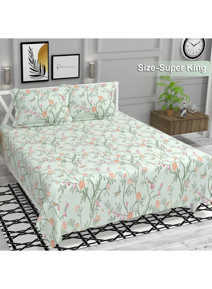 BSB أوراق سرير كينج قطن جليدي فاخرة مع 2 غطاء وسادة كينج من كينغستون | أوراق ناعمة فاخرة (مجموعة 3 قطع، 275 × 275 سم ورقة مسطحة، 50 × 75 سم أغطية وسائد، أخضر فاتح) - Image 1